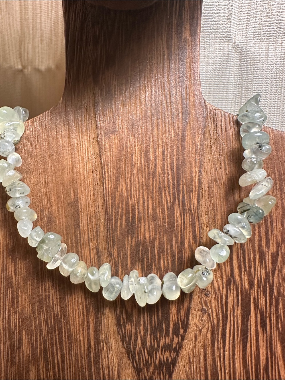 Light Green Prehnite Crystal Chips Necklace - Rutile and Green - Picture 5 of 7
